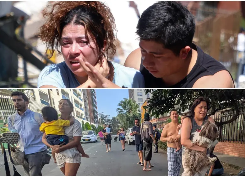 Personas evacuando y escapando de sus hogares con sus hijos y mascotas. FOTO: AFP
