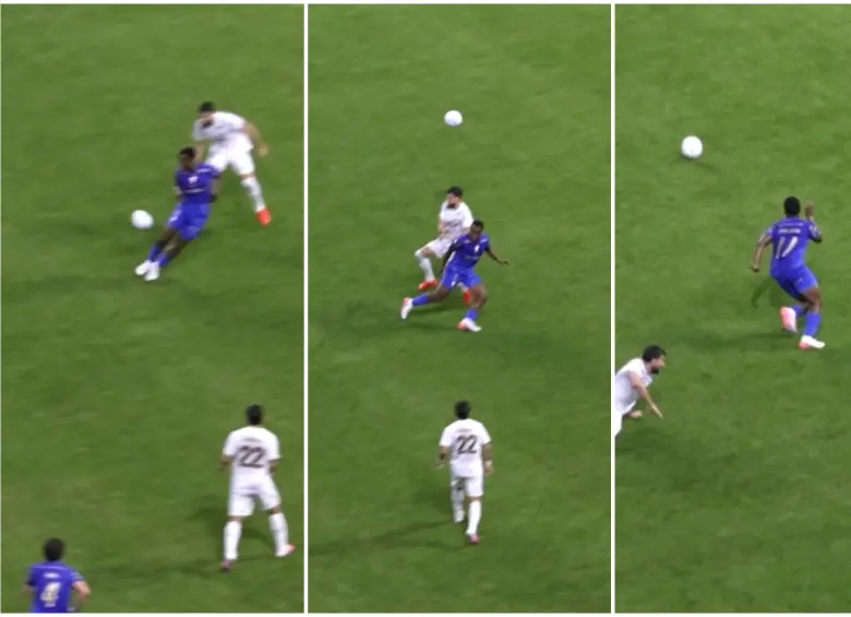 Así fue cada momento de la jugada viral de Jhon Arias vs. Santos. FOTO: Tomada de redes sociales @jhonariasa y captura de video de Palmeiras.