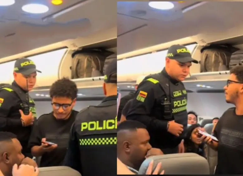 El joven fue abordado por dos policías quienes le pidieron que bajara del avión. Foto: Captura de video 
