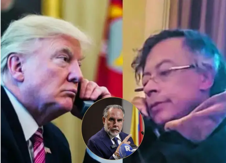 Los presidentes Donald Trump y Gustavo Petro en llamada. El ministro de Interior Armando Benedetti. Foto: cortesía y Colprensa