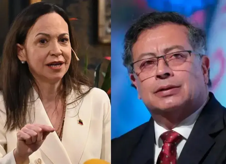 La líder opositora venezolana María Corina Machado durante una intervención en Madrid, donde cuestionó las declaraciones del presidente Gustavo Petro. FOTO: GETTY, COLPRENSA. 