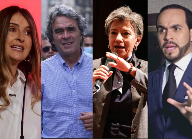 De izquierda a derecha: Paloma Valencia; Sergio Fajardo; Claudia López; Abelardo de la Espriella. El candidato Iván Cepeda, invitado desde hace semanas, no ha confirmado asistencia hasta el momento. Foto: Colprensa.