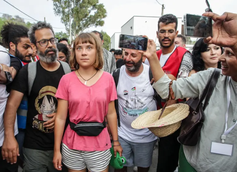 La joven activista sueca Greta Thunberg hacía parte de la flotilla interceptada por Israel. FOTO: AFP