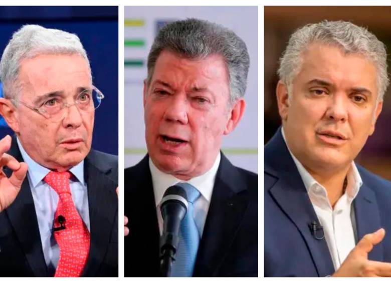 Los expresidentes Álvaro Uribe, Juan Manuel Santos e Iván Duque rechazaron la intención de Gustavo Petro de convocar una consulta popular por decreto, tras su hundimiento en el Senado. FOTO: GETTY-COLPRENSA-CARLOS VELÁSQUEZ