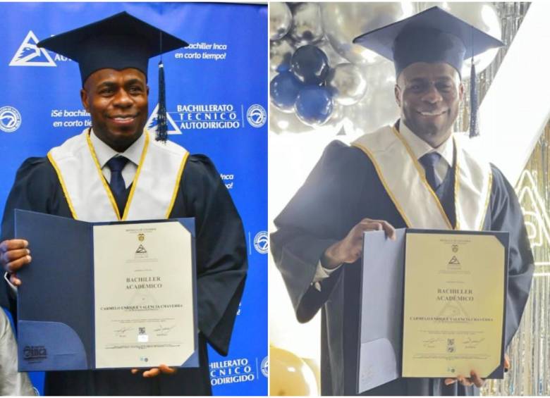 Luego de graduarse del colegio, el exjugador de fútbol de 41 años, aseguró que seguirá estudiando en la universidad. FOTO: Tomada de redes sociales @carmelo_valencia9 y cortesía Zona Cero