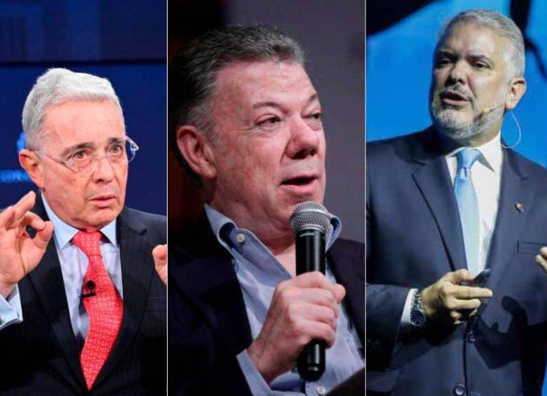 Álvaro Uribe Vélez, Juan Manuel Santos e Iván Duque protagonizaron fuerte encontrón en redes sociales en medio del juicio en contra del expresidente Uribe. FOTOS: Getty y Colprensa