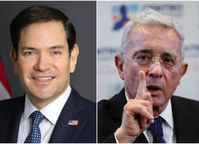 El secretario de Estado de Estados Unidos, Marco Rubio, y el expresidente Álvaro Uribe Vélez. FOTO: Tomada de redes sociales @SecRubio y Colprensa