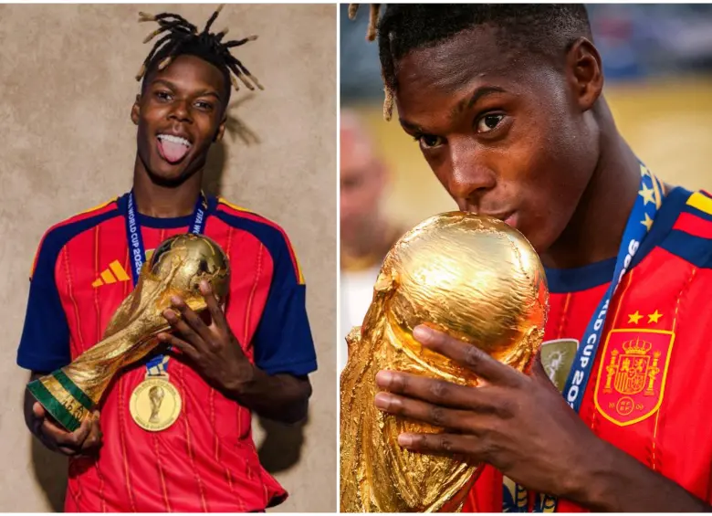 Nico levantando la Copa del Mundo con España en 2026. FOTO: Tomada de redes sociales @nicolas_williams9