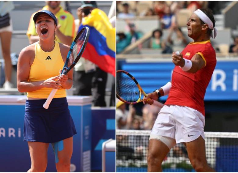 Momentos en los que la colombiana Camila Osorio y Rafael Nadal se encontraron en la zona mixta. FOTO: CAPTURA VIDEO REDES SOCIALES Y FEDECOL TENIS