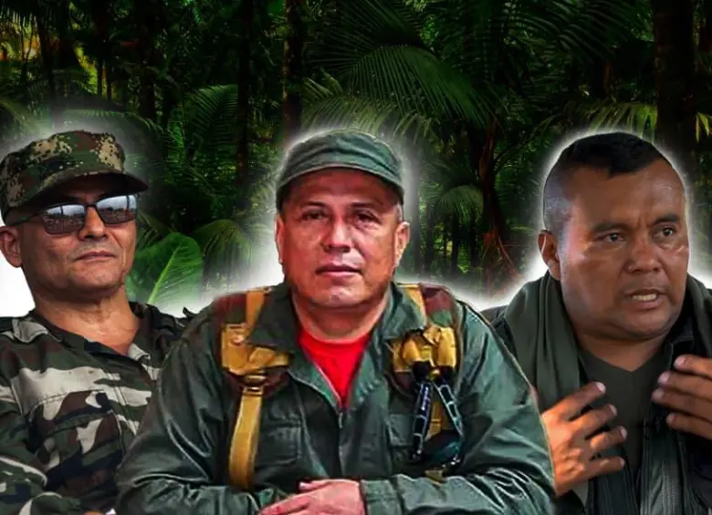 Alias Calarcá junto a Iván Mordisco y el disidente de las Farc conocido como Jhon 40. Fotos: cortesía