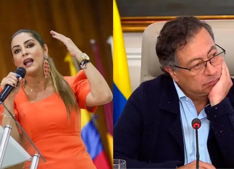 La gobernadora del Tolima, Adriana Magali Matiz, intercambia palabras con el presidente Gustavo Petro antes de retirarse del acto oficial en Chaparral, en un momento que quedó registrado en video y que reavivó las diferencias entre ambos. FOTOS: COLPRENSA.