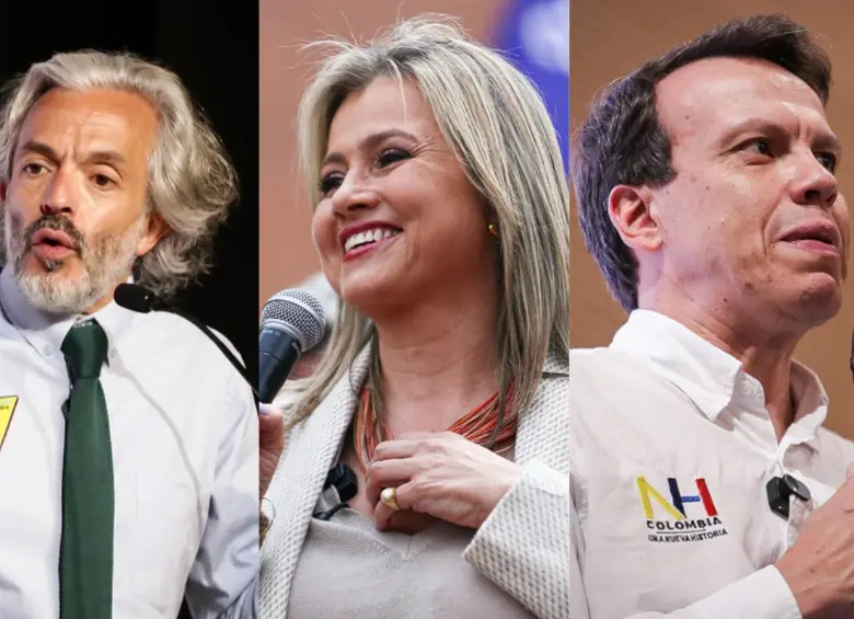 Los candidatos vicepresidenciales Leonardo Huerta, Edna Bonilla y Juan Daniel Oviedo coincidieron en rechazar nuevas negociaciones políticas con grupos armados ilegales durante un debate electoral. FOTO: Colprensa.