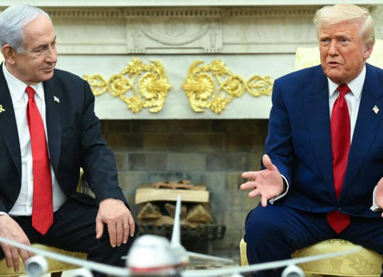 Trump y Netanyahu reunidos para finiquitar detalles del plan de paz. FOTO: AFP