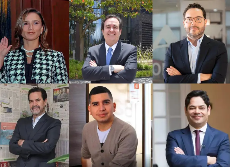 Arriba, de izquierda a derecha: María Consuelo Araújo Castro (CCI); Nicolás Botero-Páramo Gaviria (Confecámaras); Andrés Velasco (Asofondos). Abajo, de izquierda a derecha:Frank Pearl (ACP); Jonatan Malagón (Asobancaria); Guillermo Herrera (Camacol).