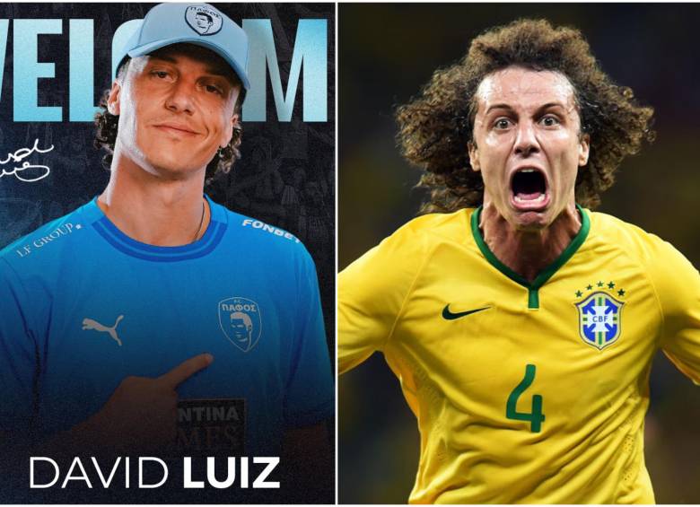 David Luiz con la camiseta de su nuevo equipo y cuando jugó con la Selección de Brasil. FOTO: Redes sociales @pafosfcofficial y Getty