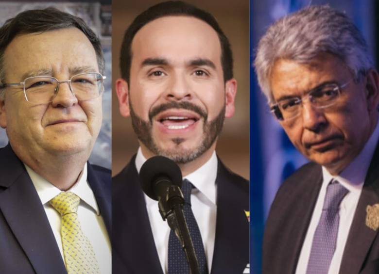 De izquierda a derecha: el presidente de la JEP, Alejandro Ramelli, el presidente de la República, Abelardo de la Espriella, y el senador de Salvación Nacional, Enrique Gómez. Foto: Colprensa/Redes sociales.
