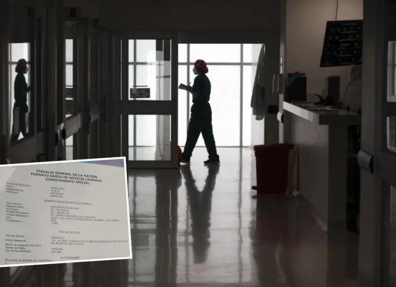 Adelante, la denuncia interpuesta ante la Fiscalía. Atrás, imagen de referencia de un hospital de la ciudad. Foto: Manuel Saldarriaga Quintero