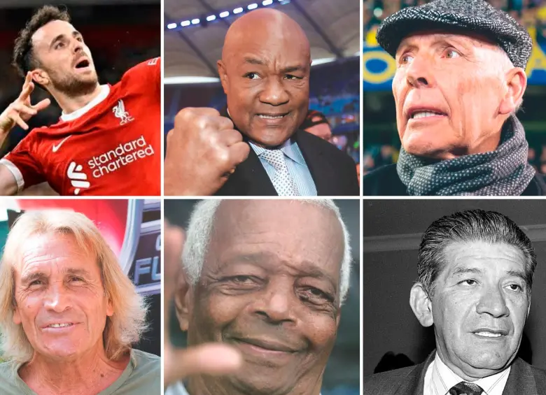 De izquierda a derecha, arriba: Diojo Jota, George Foreman y Miguel Ángel Russo. Abajo: Hugo Gatti, Antonio Lima y Roberto Buitrago. FOTOS Getty y archivo.