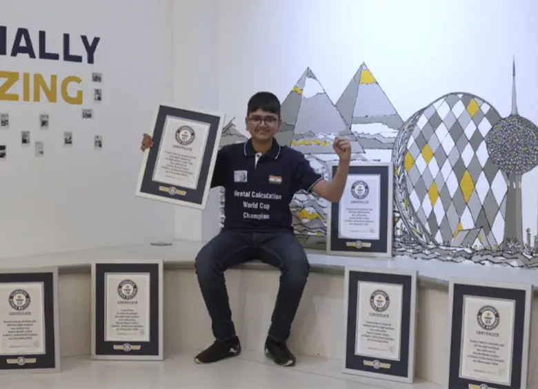 Aaryan Shukla, el niño prodigio de 14 años oriundo de la India, quien es llamado “calculadora humana” por su increíble rapidez para hacer complejos cálculos matemáticos. FOTO: Guinness World Récords