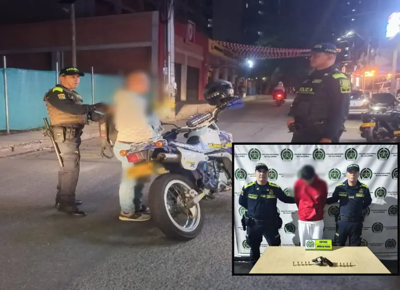 Adelante, uno de los detenidos este fin de semana. Atrás, uno de los operativos de control en Medellín. FOTO: Cortesía Policía Metropolitana