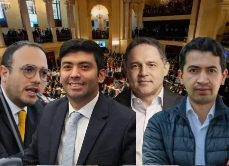 De izquierda a derecha: Alfredo Deluque y Nicolás Barguil, fichas de De la Espriella para Senado y Cámara, y Honorio Henríquez y Daniel Briceño, del Centro Democrático.