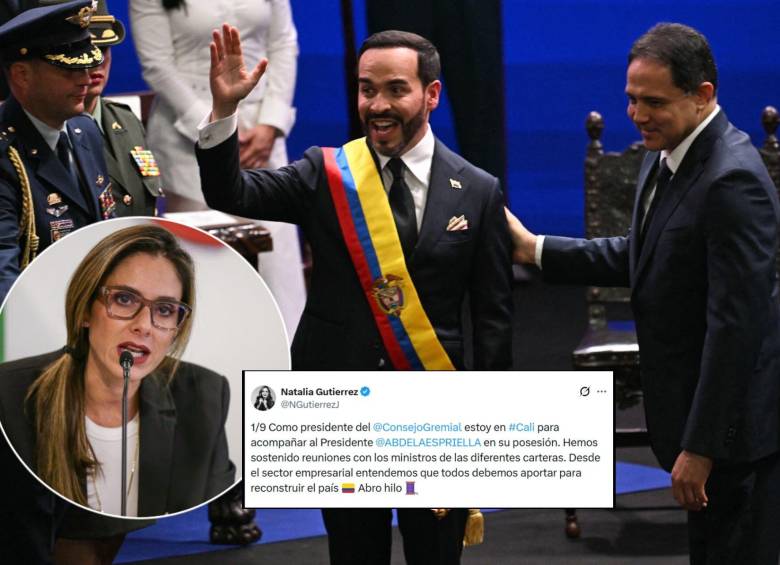 La presidenta del Consejo Gremial Nacional, Natalia Gutiérrez. socializó con Abelardo de la Espriella y su gabinete una hoja de ruta para el crecimiento económico. Fotos: Colprensa, AFP y captura @NGutierrezJ