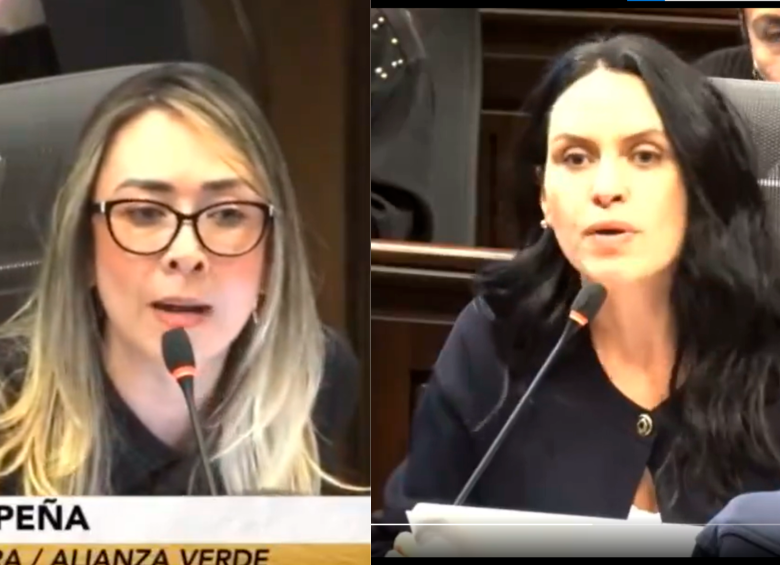 La representante Katherine Miranda del partido Verde y María del Mar Pizarro del Pacto Histórico. FOTOS CAPTURA DE PANTALLA