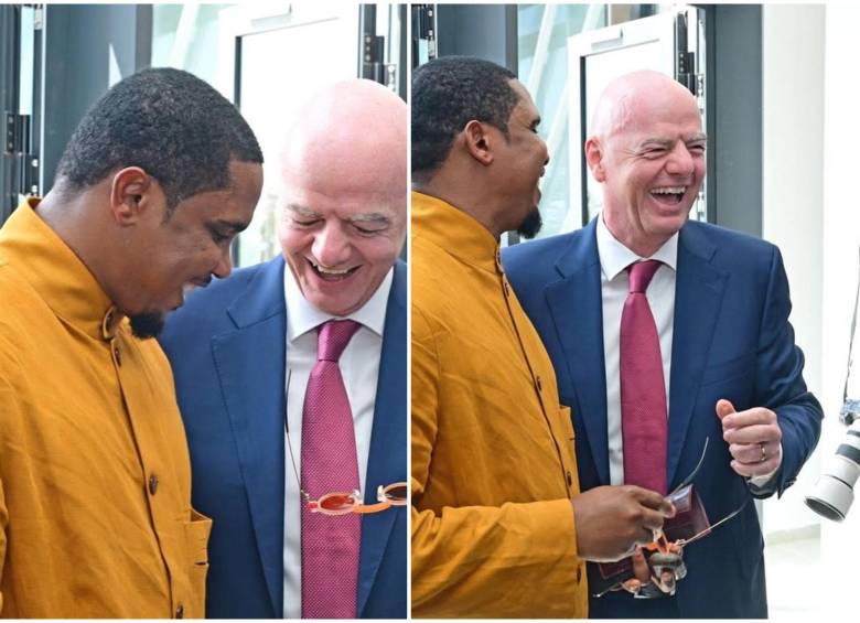 Samuel Eto’o y Gianni Infantino. FOTO: Tomada de redes sociales @samueletoo