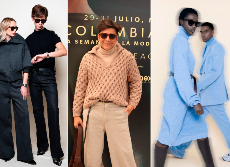 Franklin Ramos (en el centro) y algunas piezas de su marca Toscano. FOTOS Inexmoda y Cortesía. 