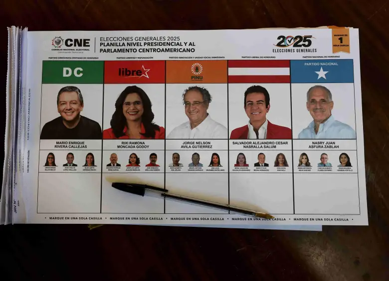Tarjetón de elecciones en Honduras. FOTO: AFP.