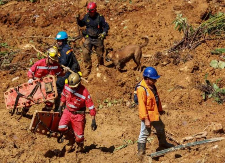 Los rescatistas en la zona álgida del derrumbe buscando algún cuerpo o señal de supervivencia en medio de todo el trabajo de búsqueda y rescate. FOTO: MANUEL SALDARRIAGA