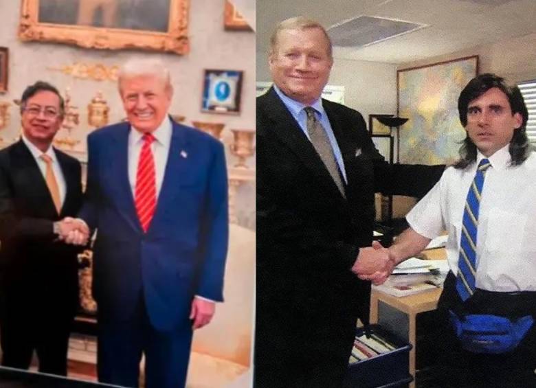 La reunión entre Petro y Trump también desató una ola de memes en redes sociales. FOTO: Presidencia, redes sociales, The Office. 