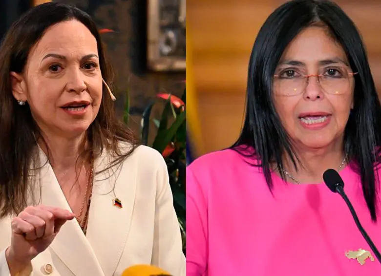 Maria Corina Machado, opositora del régimen de Maduro, ha quedado relegada, siendo Delcy Rodrpiguez, vicepresidente de la dictadura chavista, la designada por Estados Unidos. Fotos: AFP y Getty Images
