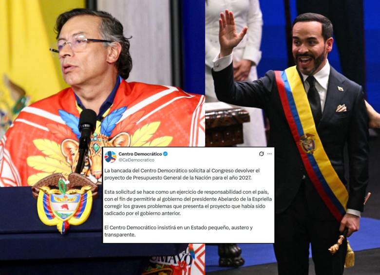 La bancada del Centro Democrático considera que el proyecto de presupuesto presentado por Gustavo Petro debe ser corregido por Abelardo de la Espriella. Fotos: Colprensa, AFP y captura de X@CeDemocratico