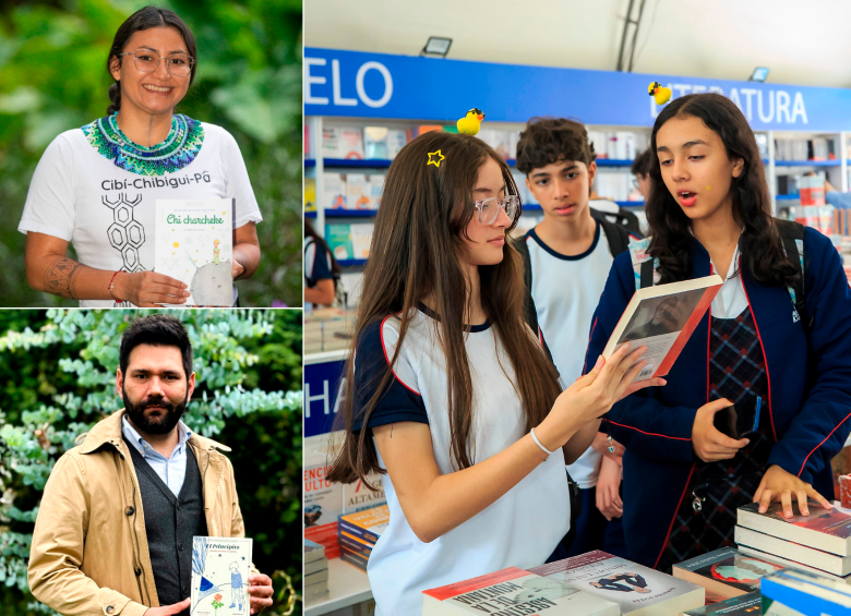 Arriba a la izquierda Lida Yagarí, abajo Pablo Cuartas, traductores de El Principito. Al lado asistentes a la edición de la Fiesta este año. Fotos EL COLOMBIANO.