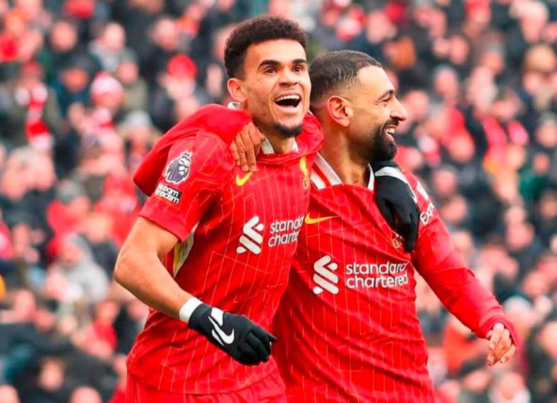 Luis Díaz y Mohamed Salah son dos de los goleadores de Liverpool en la Champions con tres tantos. FOTO: Tomada de X @LFC