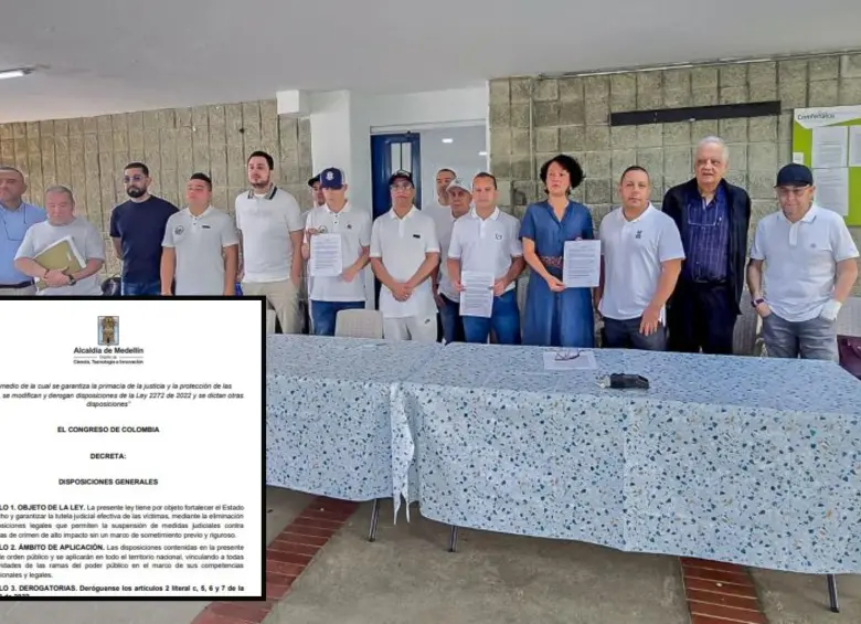 Adelante, el proyecto de Ley presentado por la Alcaldía. Atrás, Mesa de Diálogo del Proceso de Paz Urbana que se lleva en el Valle de Aburrá, en la cárcel de Alta Seguridad de Itagüí. Foto: Santiago Olivares Tobón.