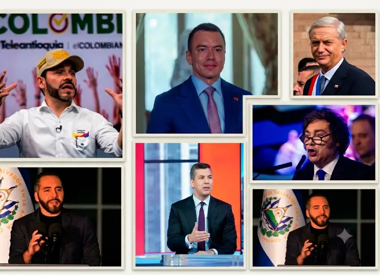 En la fotografía, algunos de los gobernantes de la nueva derecha: Abelardo de la Espriella, Nayib Bukele, Daniel Noboa, Santiago Peña y José Antonio Kast. 