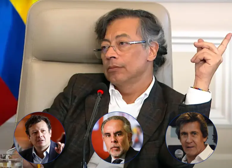 El presidente Gustavo Petro. Abajo, Hollman Morris, gerente de RTVC; Armando Benedetti, ministro de Interior, y Ricardo Leyva, empresario de conciertos. Fotos: Colprensa