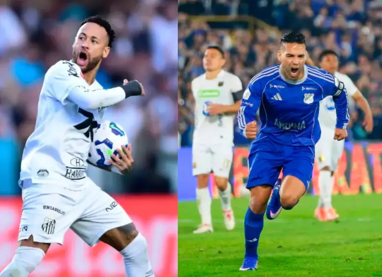 El futbolista brasileño Neymar es la gran estrella del Santos de Brasil. El colombiano Falcao García es “la figura” a mostrar de Millonarios, aunque no ha tenido continuidad. Foto: Getty y Colprensa