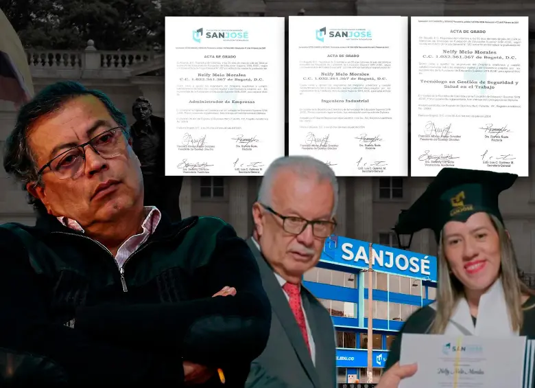 A los cuestionamientos contra la Fundación Universitaria San José se suma la expedición exprés de tres títulos a la secretaria del presidente. En la imagen, Francisco Pareja y Nelfy Melo Morales. FOTO Cortesía