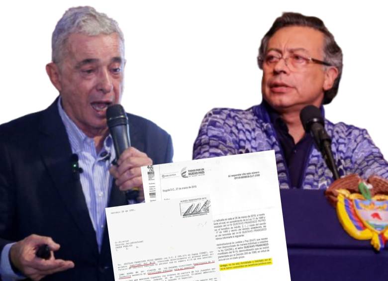 Uribe y Petro se enfrentaron por una carta de 1991 que revive la polémica sobre un supuesto indulto al hoy presidente por su pasado en el M-19. FOTO: COLPRENSA/PRESIDENCIA/ARCHIVO PARTICULAR