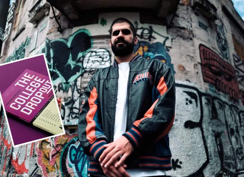 The College Dropout es el tercer libro publicado por Santiago Cembrano. El primero fue La época del rap de acá (2019) y Normas Rappa (2020). Foto cortesía Moreno Blanco.