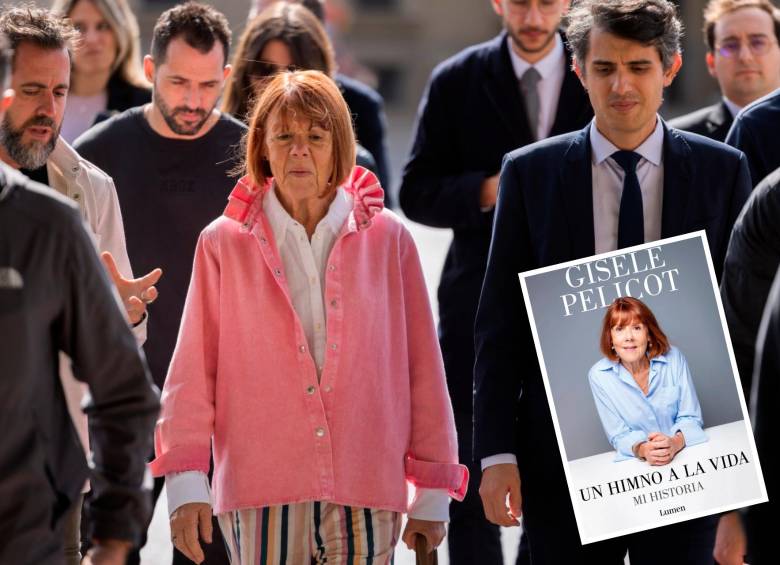 Gisèle Pelicot en su camino al juicio que conmocionó al mundo y al lado la portada en español de su libro. FOTOS Getty y Editorial Lumen.