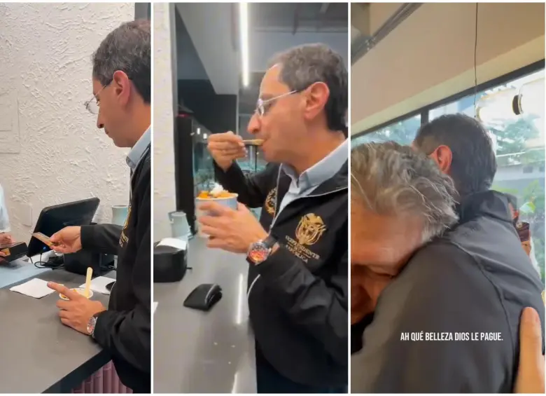 El vicepresidente electo Jose Manuel Restrepo probando el helado y apoyando el emprendimiento. FOTO: Captura de video de redes sociales @somosklea y @jmrestrepoa