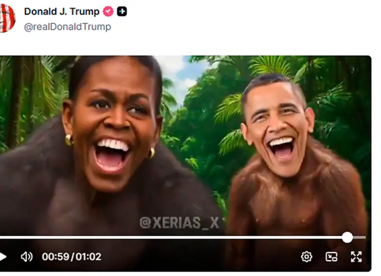 Esta es una parte del video publicado por Trump en el que los Obama aparecen como simios. FOTO: Captura de pantalla