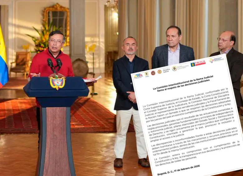 Durante una alocución, el presidente dijo que aceptaba la decisión del Consejo de Estado, pero llamó a sus bases a marchar en contra del anuncio. FOTO: Tomada de X @MinSaludCol y comunicado Comisión Interinstitucional de la Rama Judicial