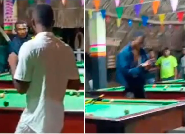 Imágenes del momento de la riña en el billar que desencadenó el homicidio de un hombre en un corregimiento de Coveñas, Sucre. FOTOS: Captura de video 