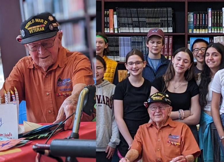 Al veterano Robert Persichitti, de 102 años, le gustaba dar clases sobre la II Guerra Mundial en las escuelas de Estados Unidos. FOTO: Pittsford Central School District