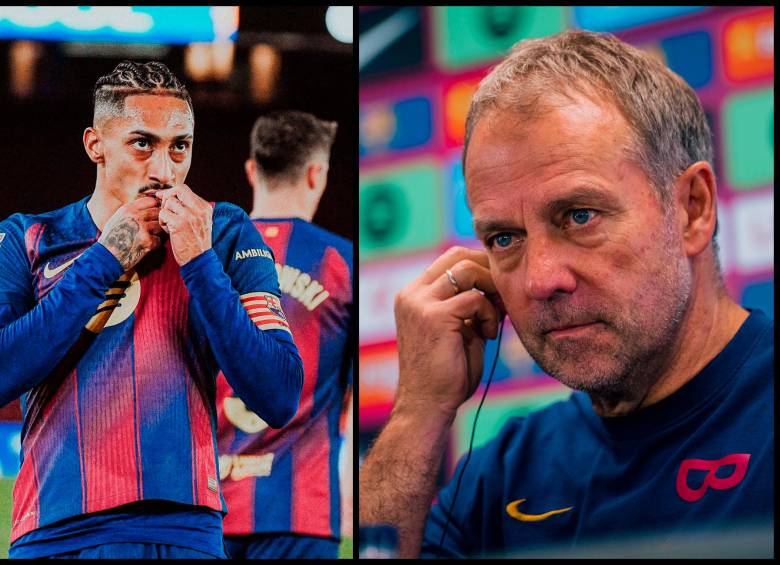 Raphinha (izquierda) y Hansi Flick (derecha), son junto a Lamine Yamal y Pedri las caras más visibles del actual FC Barcelona. FOTO: X Raphinha_11b y FCBarcelona